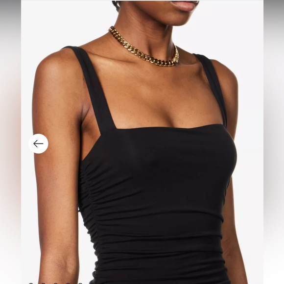 Good American Ruched square-neck stretch-rayon maxi dress Lg & Medium in black - Picture 6 of 16